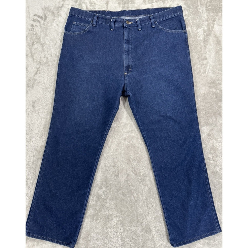 Wrangler Dress Jeans Mens 44x32 Blue High Rise Straight Dark Wash Western Denim
